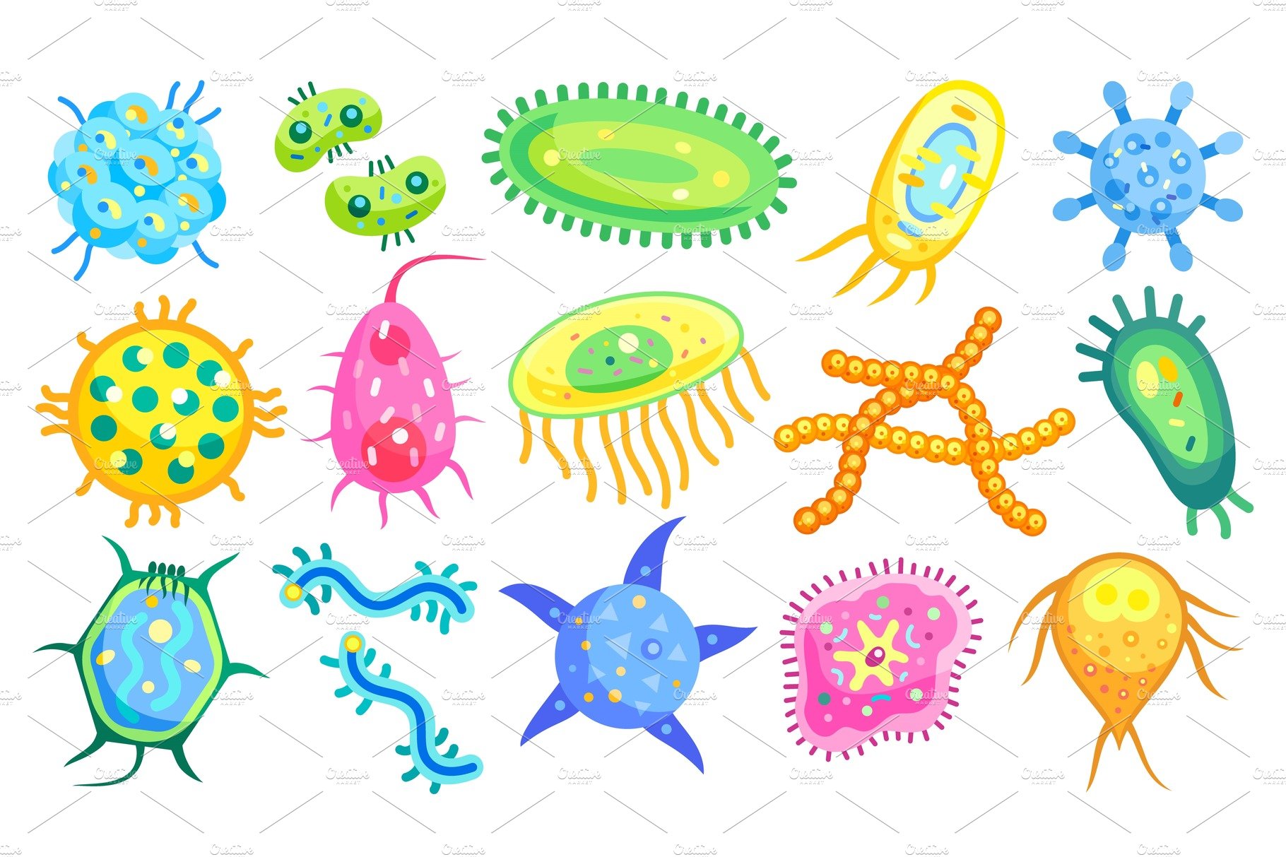 Bacteria Micro Creatures Set Vector cover image.