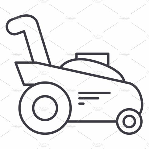 grass cutter,gardening machine vector line icon, sign, illustration on back... cover image.