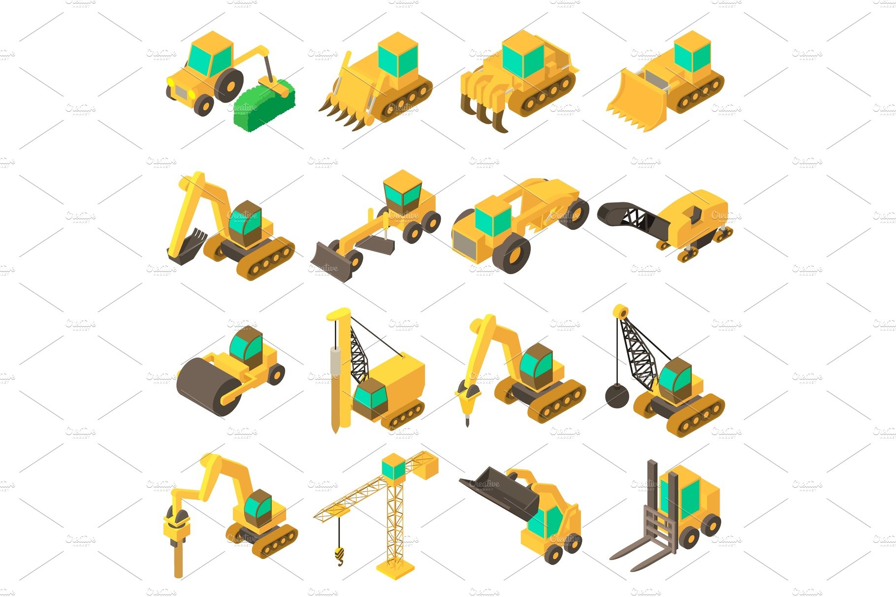 Building vehicles icons set cover image.