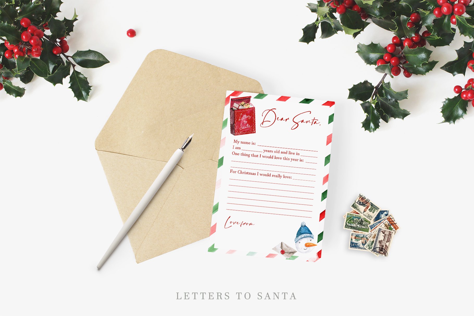 Letters to Santa - watercolor set preview image.