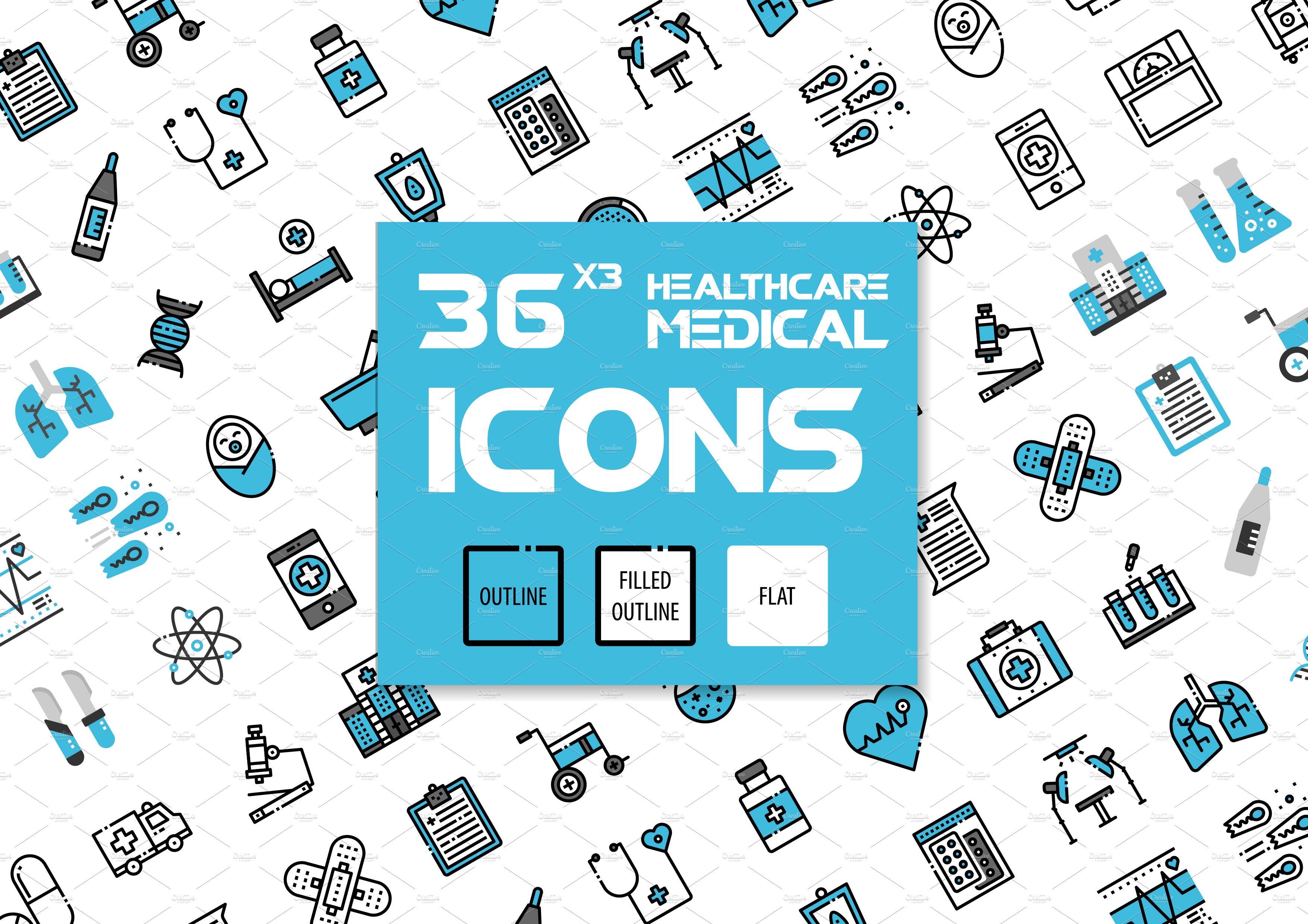 36x3 Healthcare & Medical icons cover image.