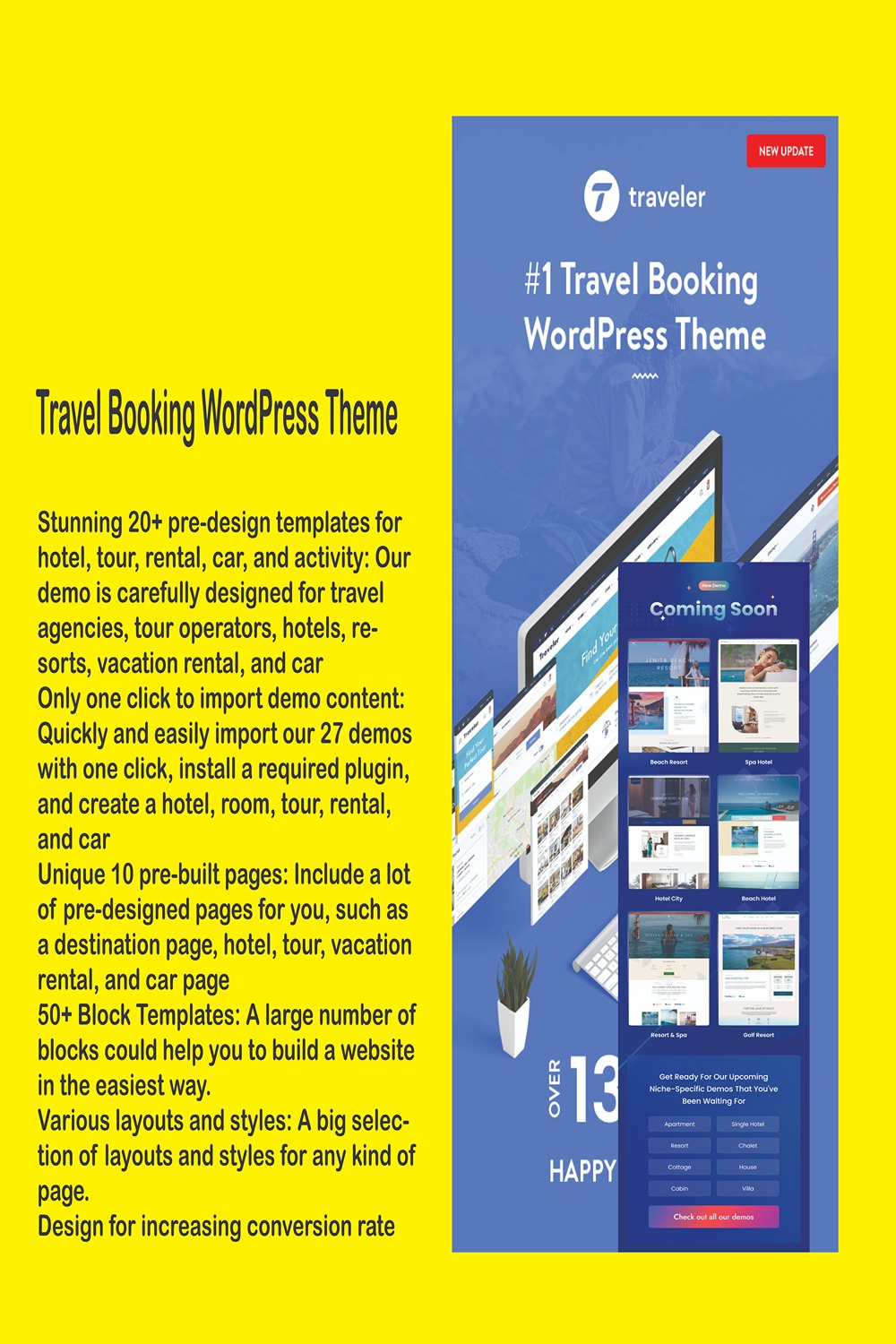 Travel Booking - WordPress Theme pinterest preview image.