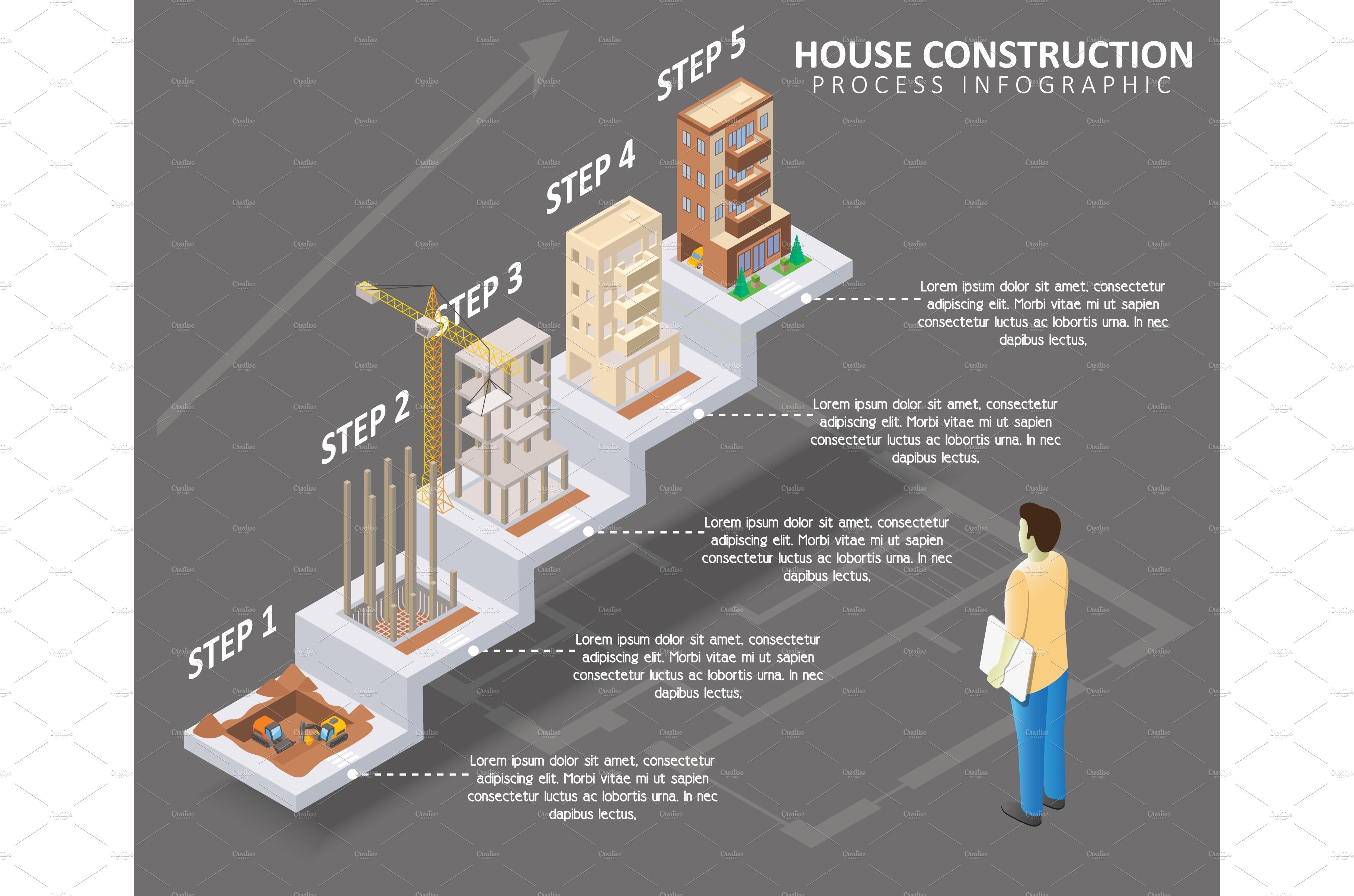 House construction vector isometric cover image.