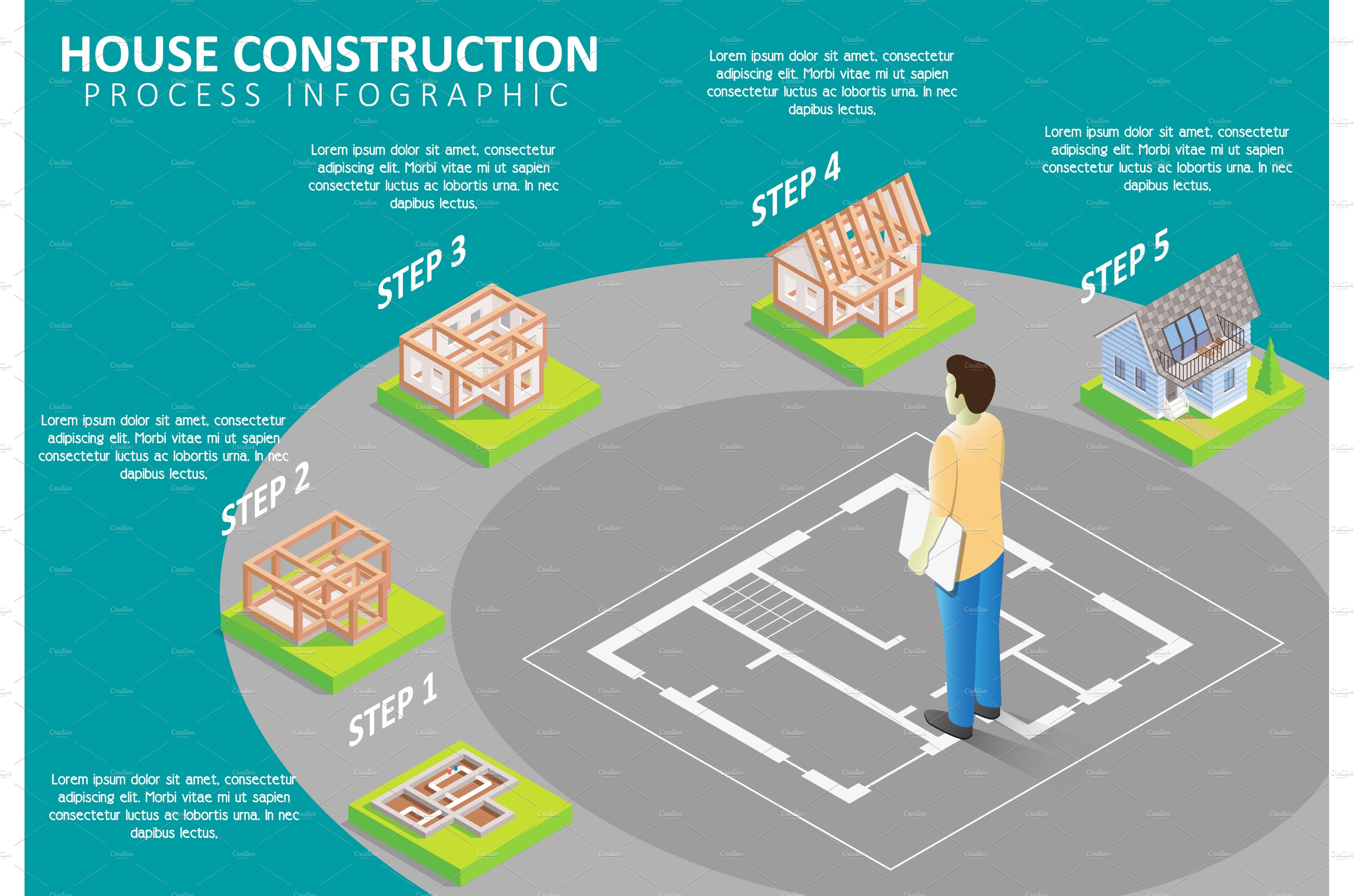 Cottage construction vector cover image.