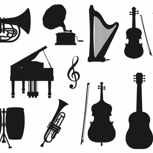 Music instrument silhouettes cover image.