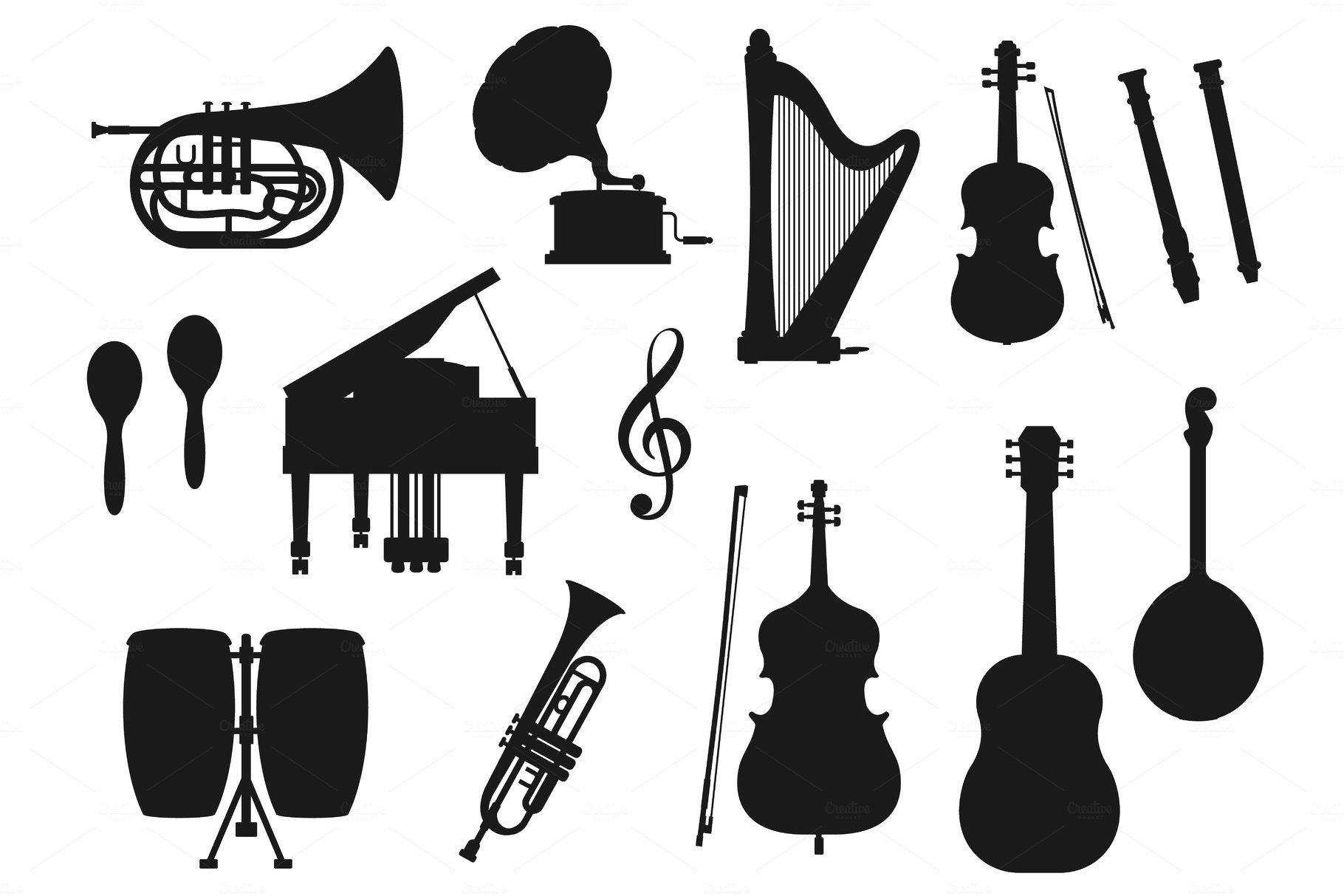 Music instrument silhouettes cover image.