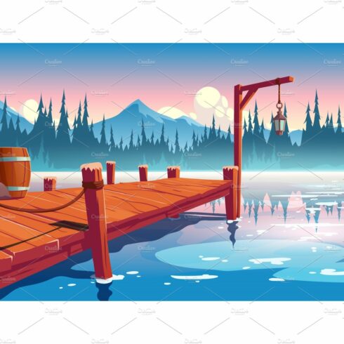 Wooden pier on lake, pond or river cover image.