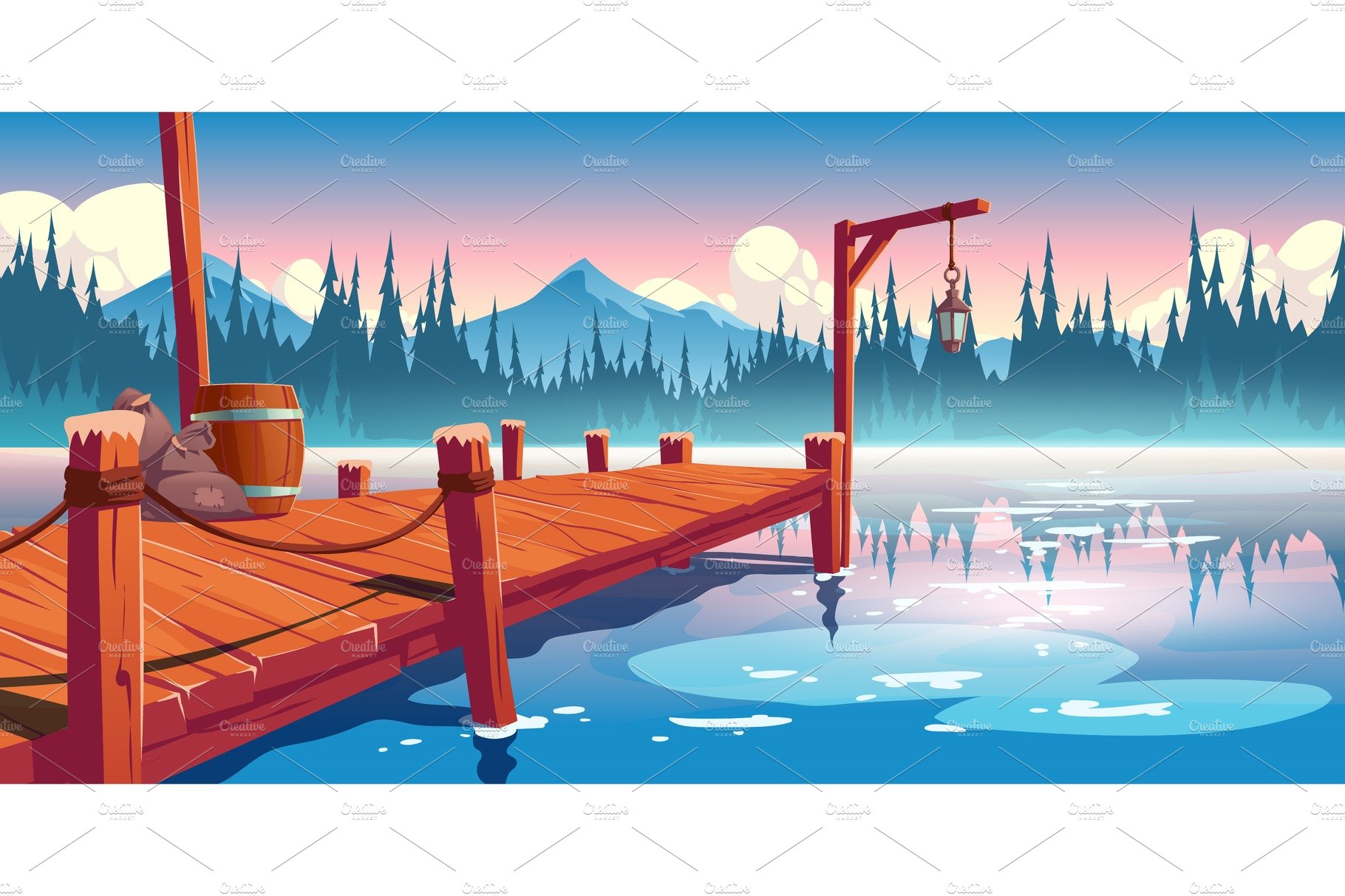 Wooden pier on lake, pond or river cover image.