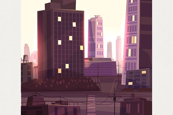 Sunset over cityscape (Vector) cover image.