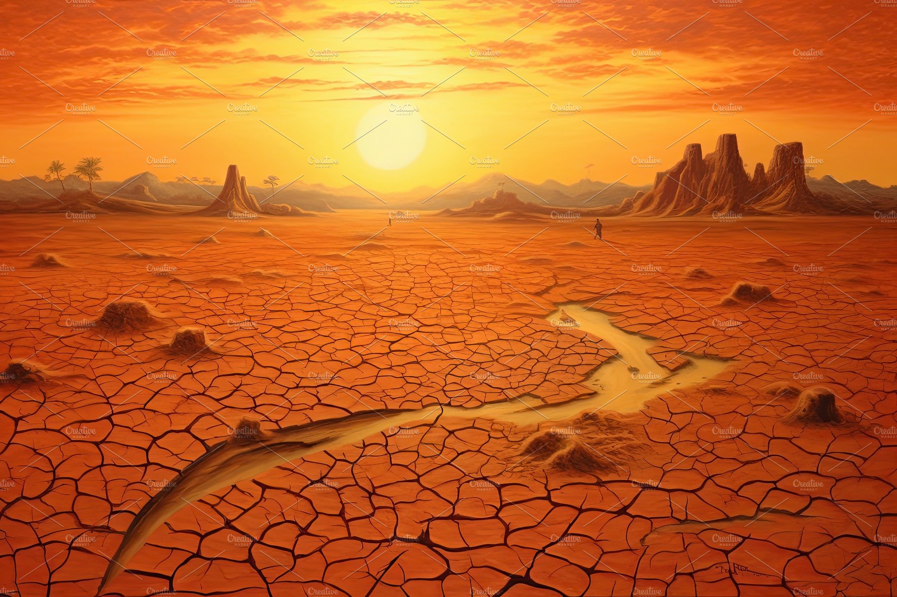 Dry land at sunset, representing drought and lack of water, climate change ... cover image.