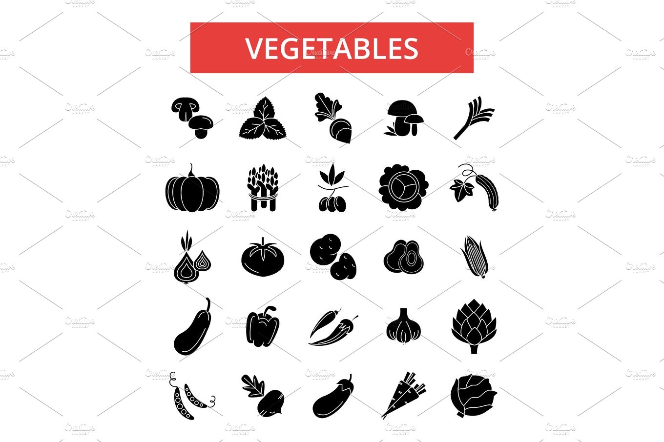 Vegetables illustration, thin line icons, linear flat signs, vector symbols... cover image.
