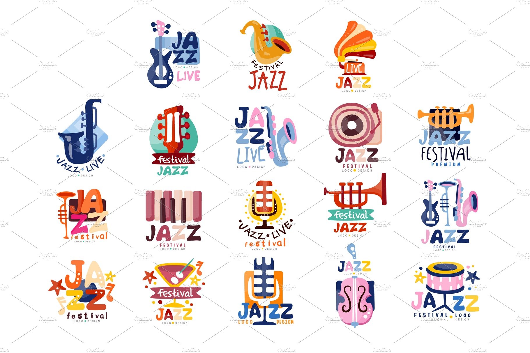 Logos set for jazz festival or live cover image.