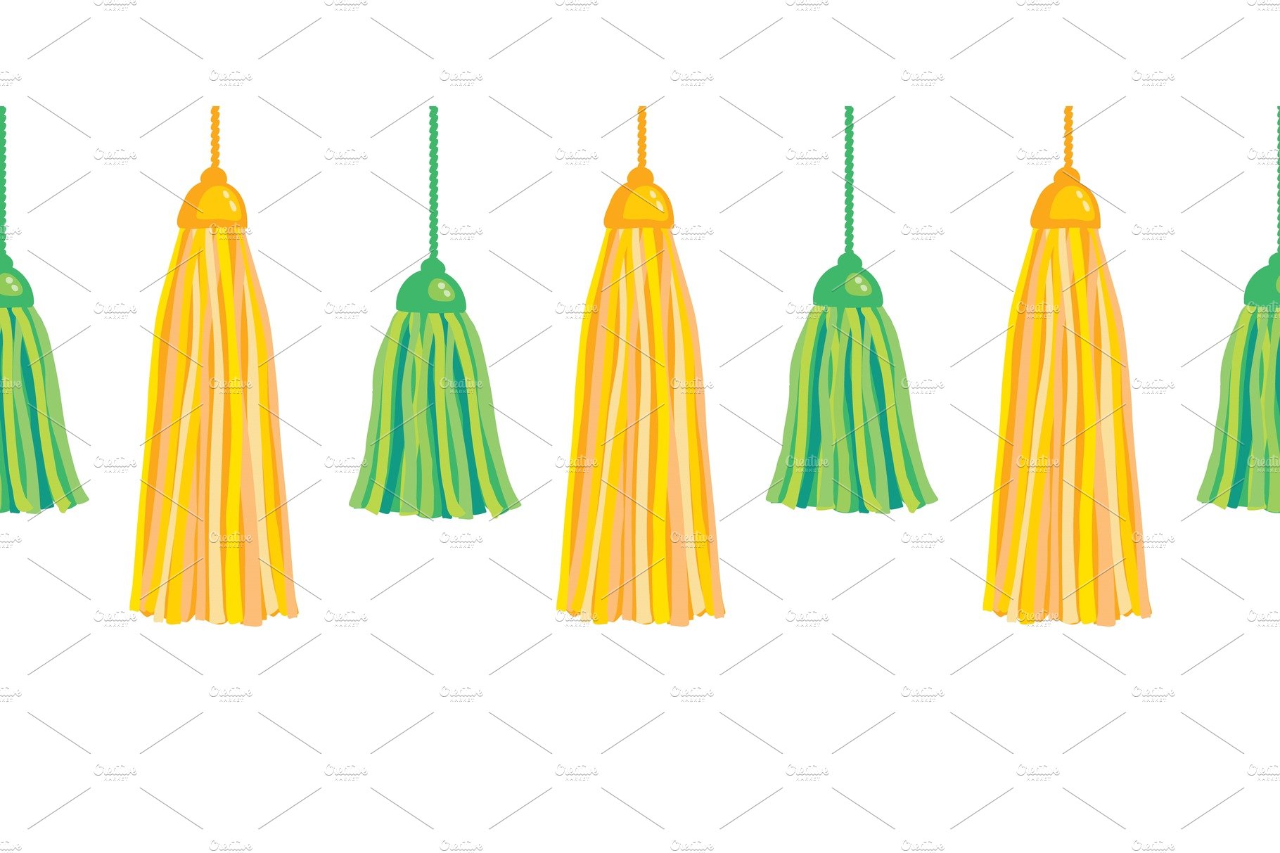 Vector Green Yellow Hanging Decorative Tassels Set With Ropes Horizontal Se... cover image.