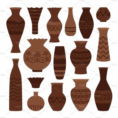 Greek clay pots. Ancient vase set cover image.