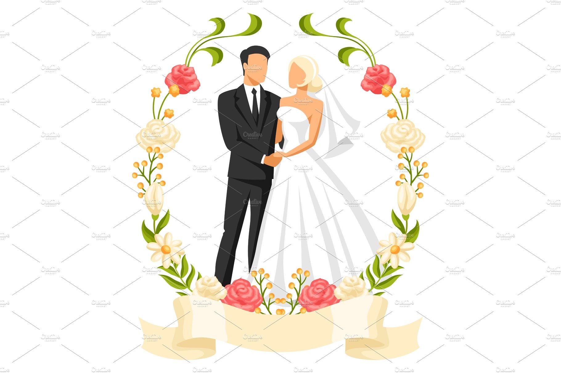 Wedding illustration of bride and cover image.