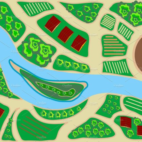 stylized map area top view river field greens cover image.