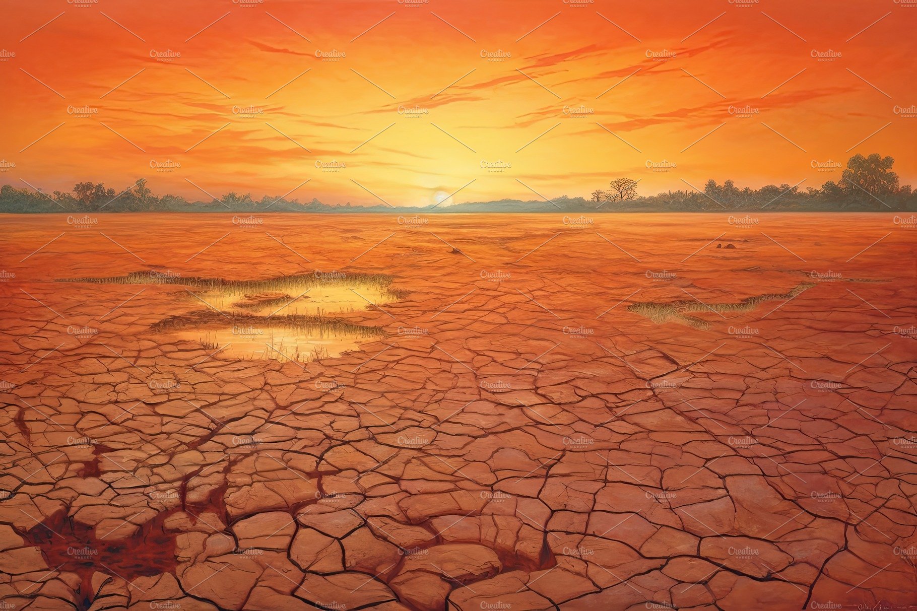 Dry land at sunset, representing drought and lack of water, climate change ... cover image.