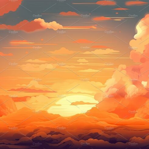 Illustrated sky with clouds, sun, stars, and sunrise or sunset. cover image.