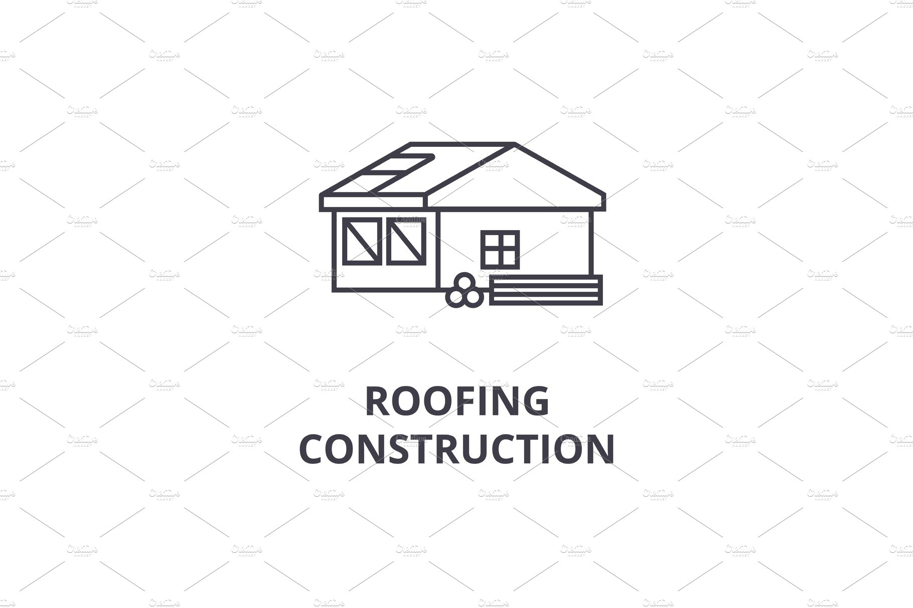 roofing construction vector line icon, sign, illustration on background, ed... cover image.