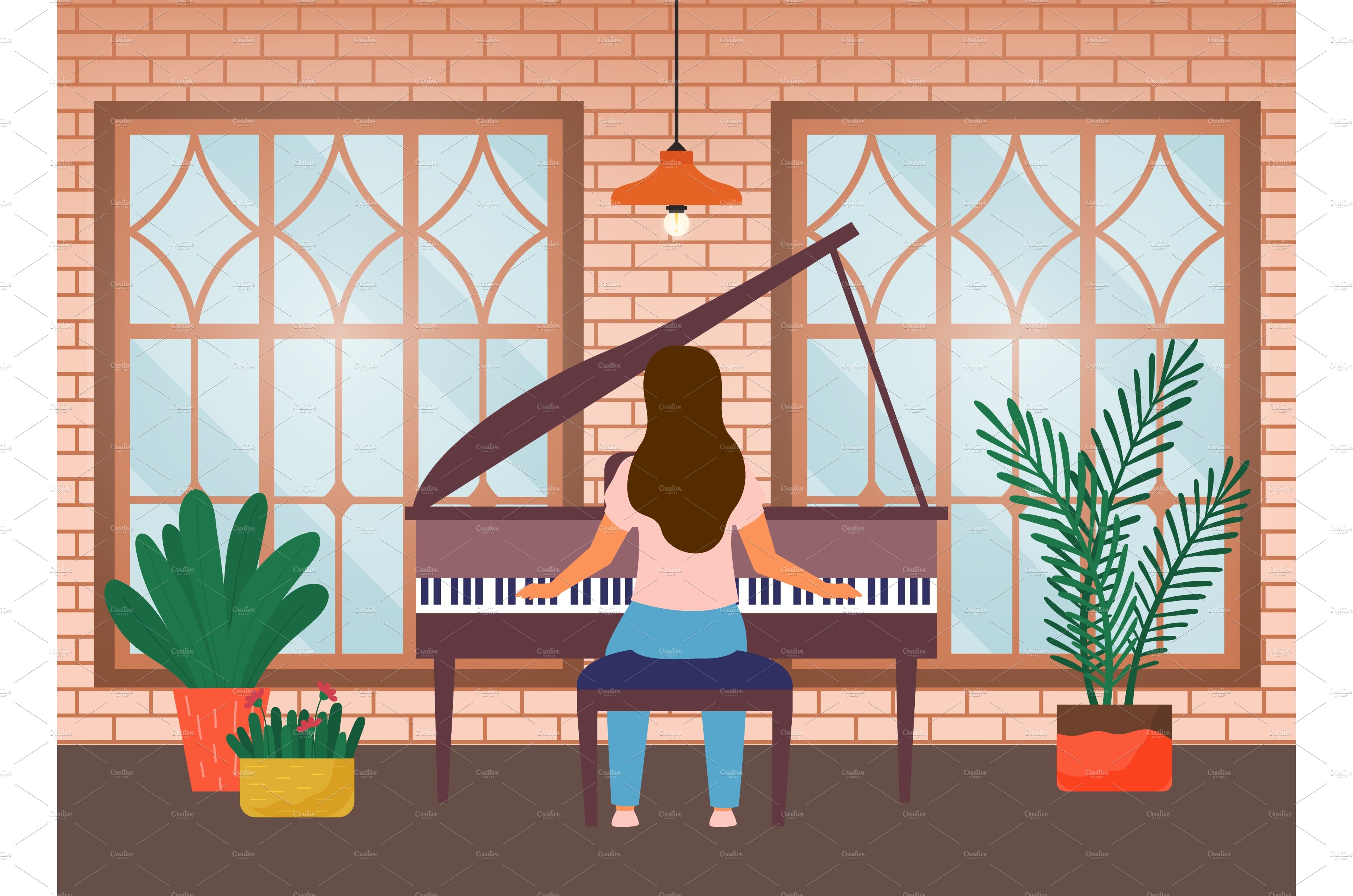 Young woman plays the piano at home cover image.