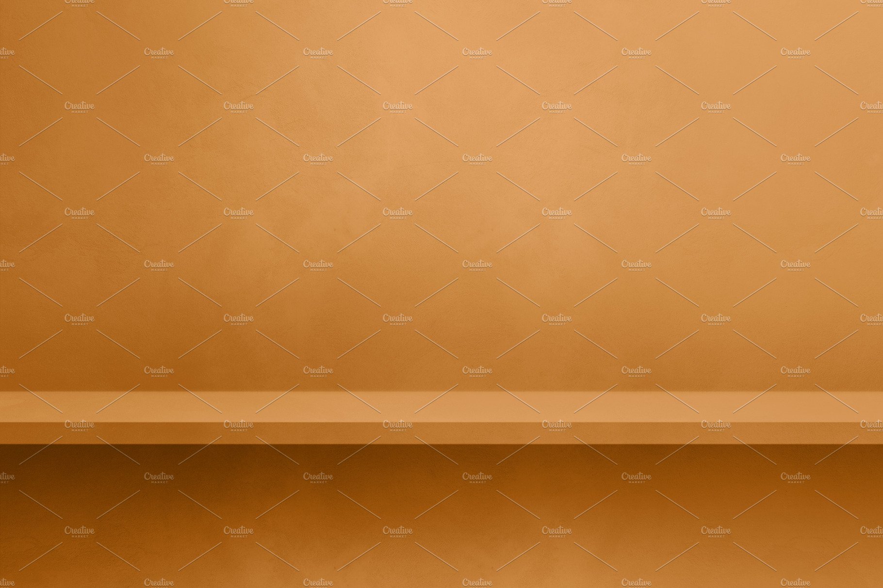 Empty shelf on a yellow ocher concrete wall. Background template cover image.