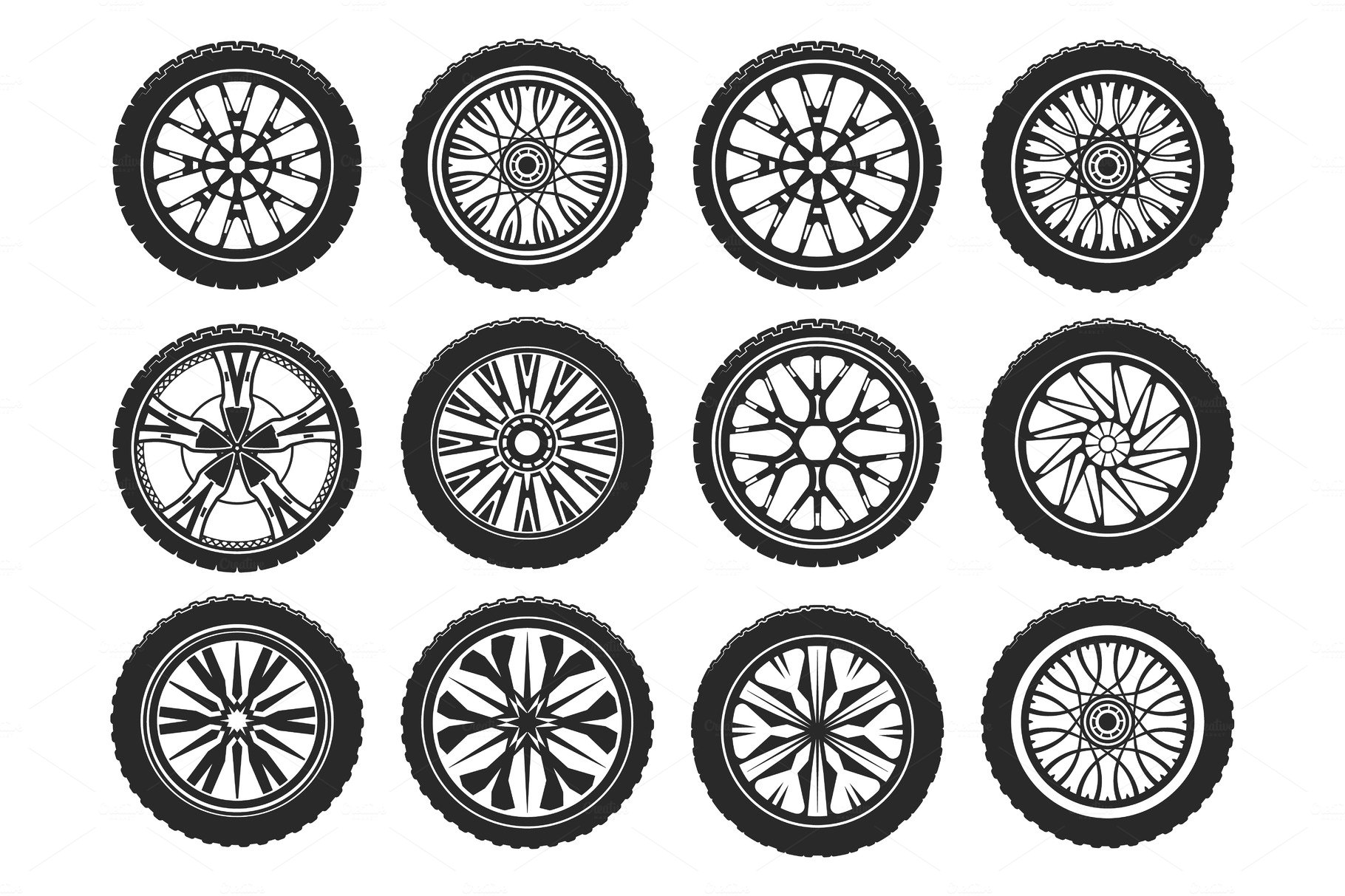 Vector icons of car tires cover image.