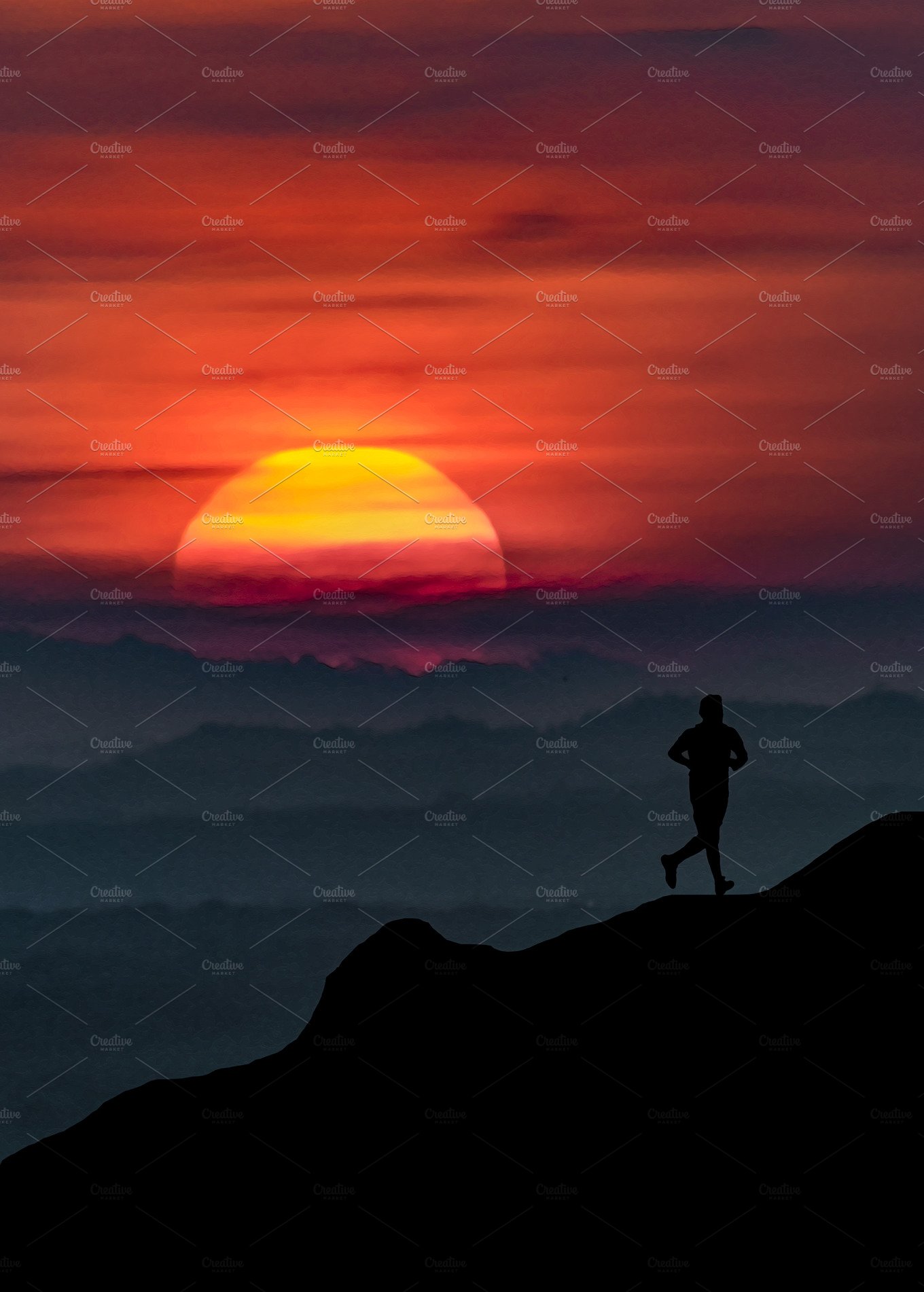 Man Running at Mountain Graphic Illustration cover image.