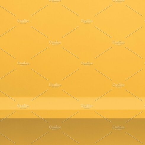 Empty shelf on a yellow wall. Background template. Horizontal ba cover image.