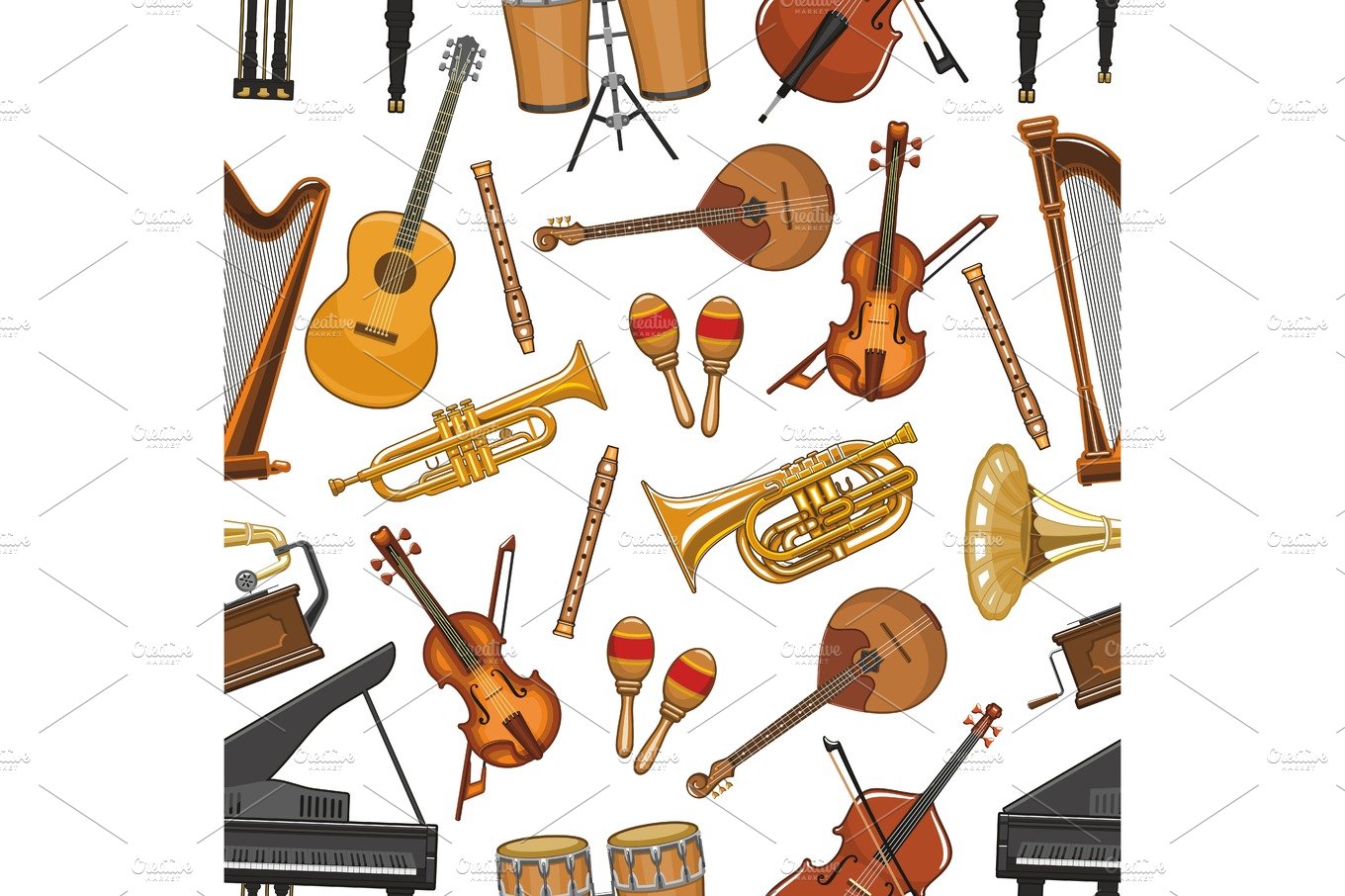 Vector musical instruments seamless pattern cover image.