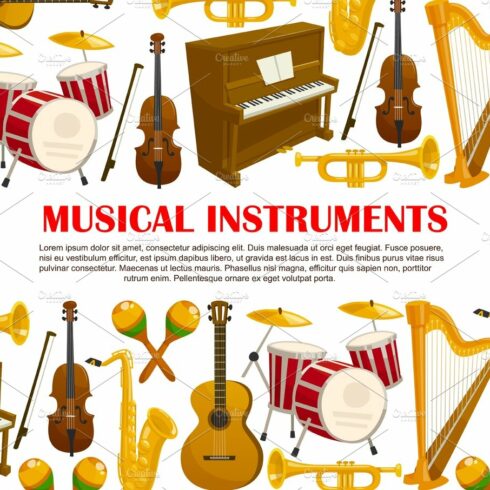 Vector music poster of musical instruments cover image.