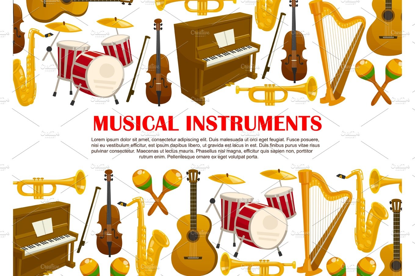 Vector music poster of musical instruments cover image.