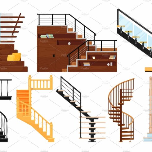 Interior wooden stairs, store cover image.