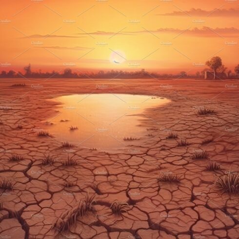 Dry land at sunset, representing drought and lack of water, climate change ... cover image.