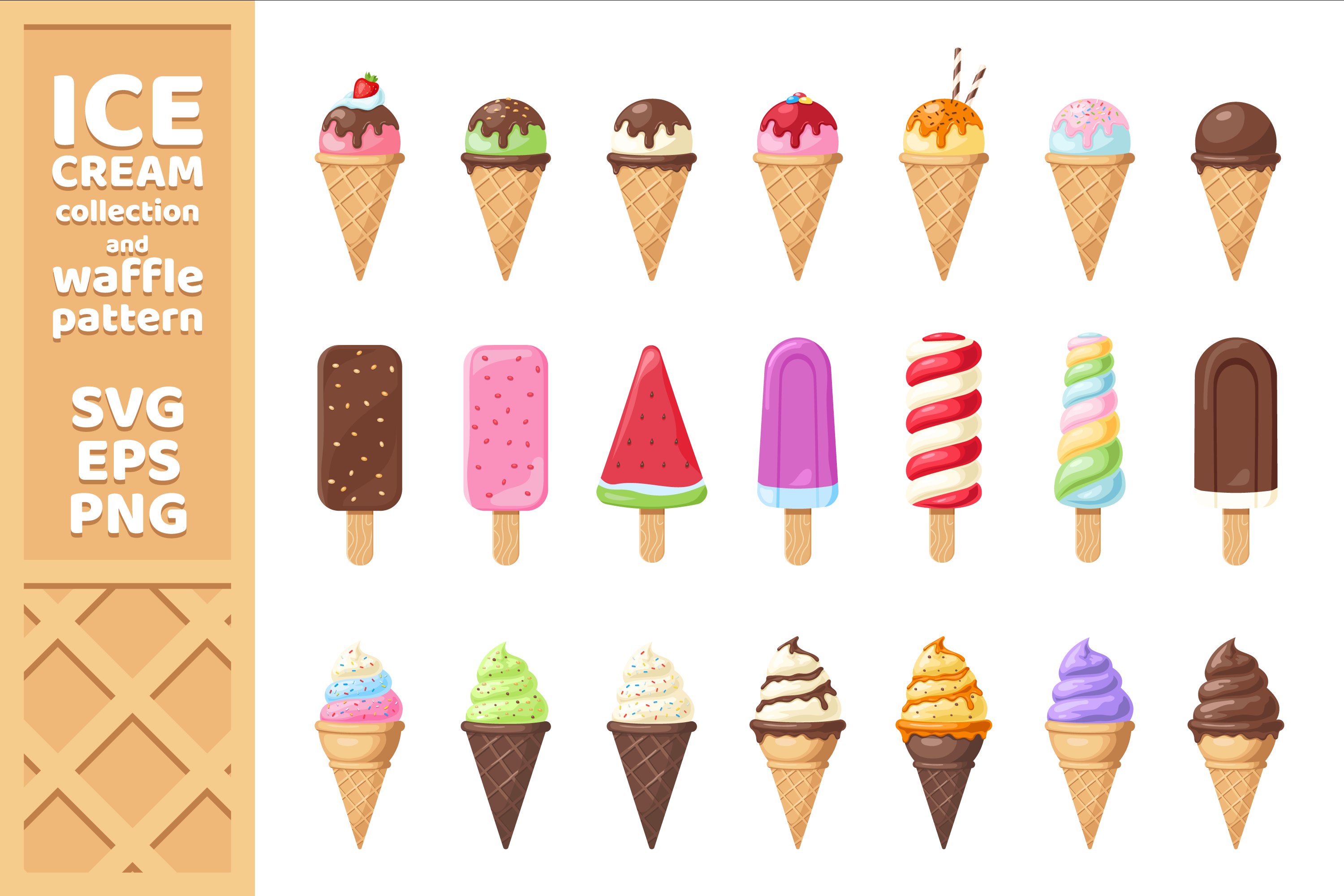 Tasty ice cream set and pattern cover image.
