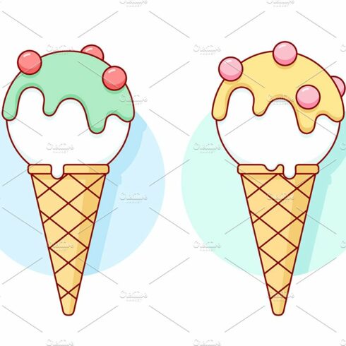 Icon white ice cream scoop in cones cover image.