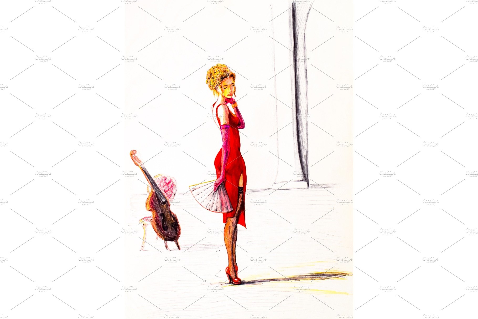 A girl violinist in a red dress and cover image.