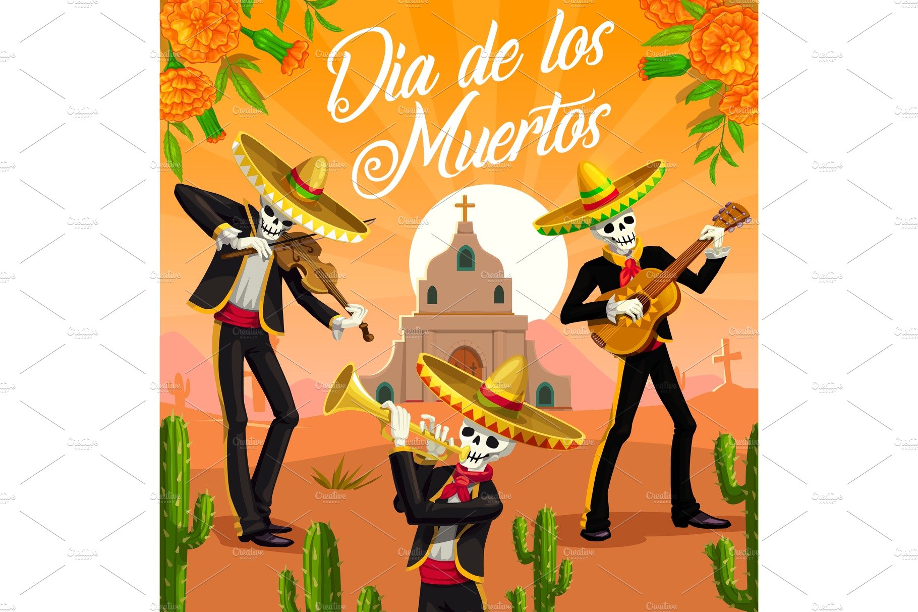 Dia de los Muertos mariachi skeleton cover image.