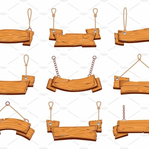 Hanging wood signs. Blank wooden cover image.