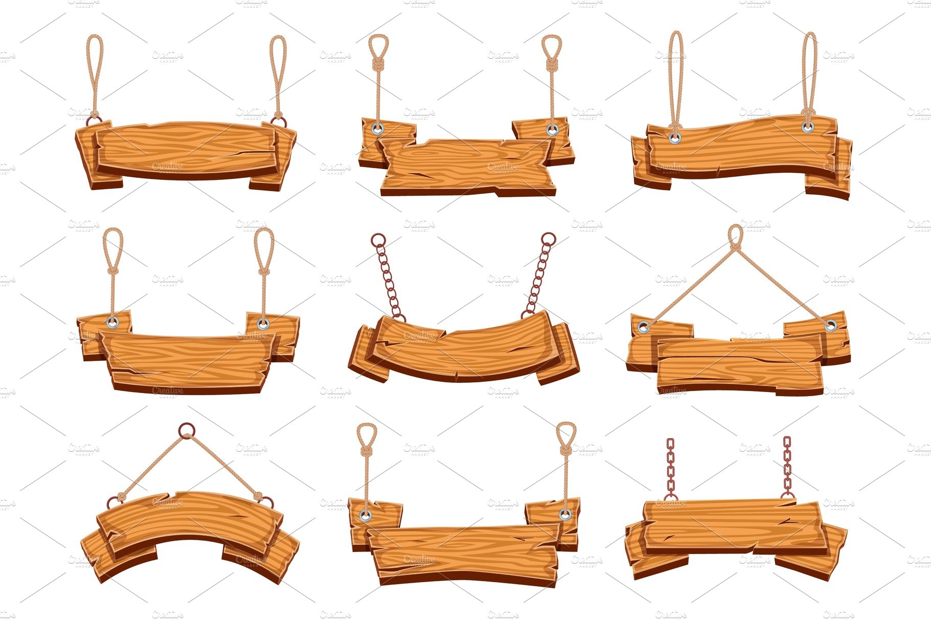 Hanging wood signs. Blank wooden cover image.
