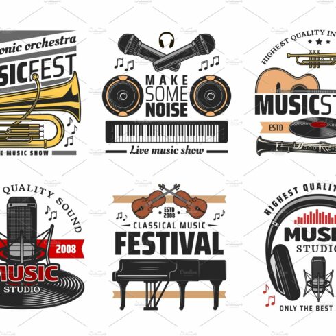 Musical instruments icons cover image.