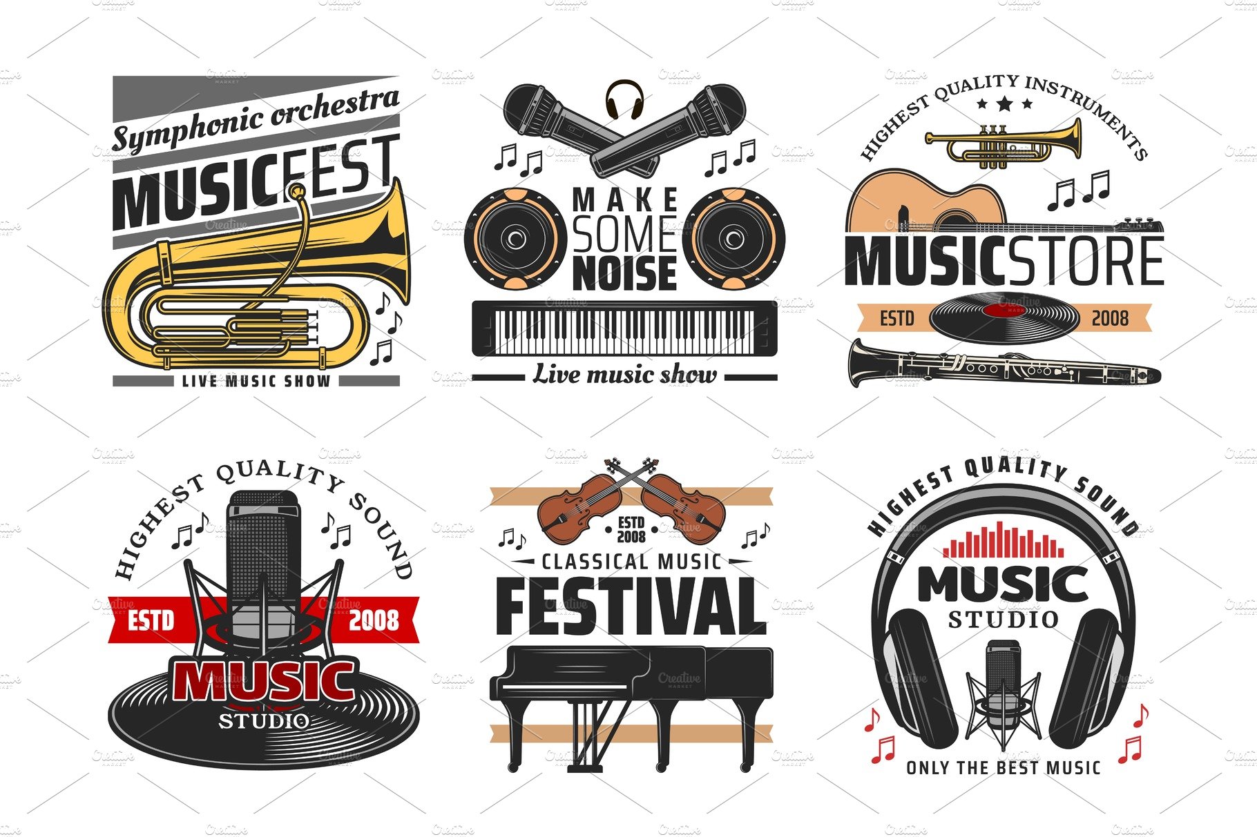 Musical instruments icons cover image.