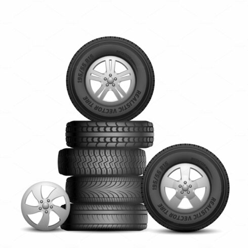 Rubber tires. Isolated realistic car cover image.