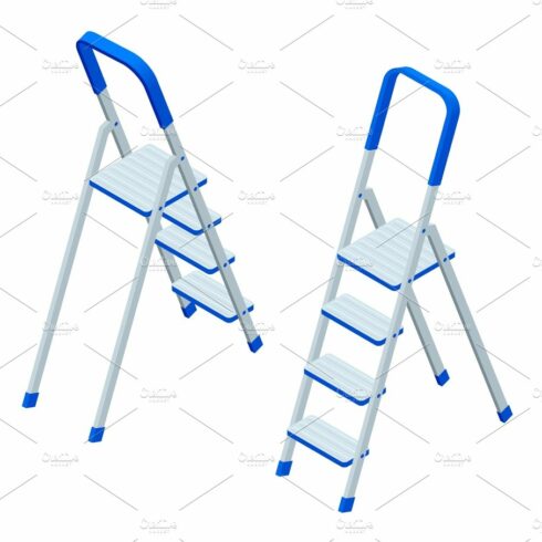 Isometric vector stepladder isolated on white. Aluminum ladder. Ladder for ... cover image.