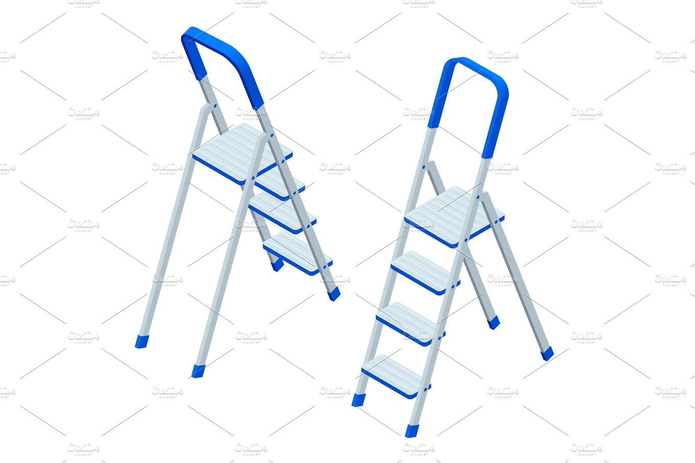 Isometric vector stepladder isolated on white. Aluminum ladder. Ladder for ... cover image.