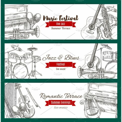 Music festival banner set with music instrument cover image.