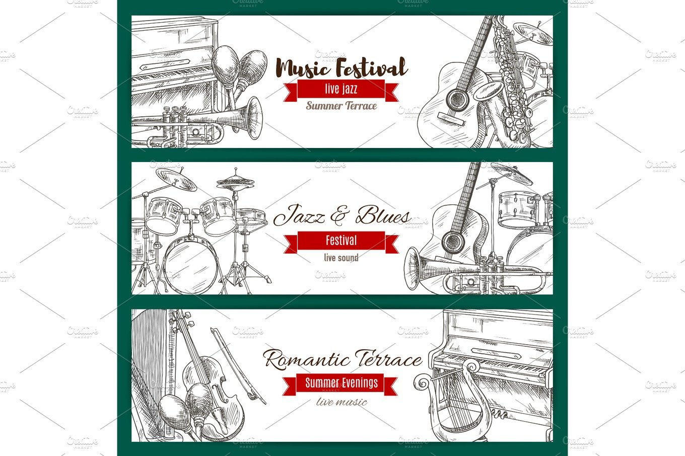 Music festival banner set with music instrument cover image.