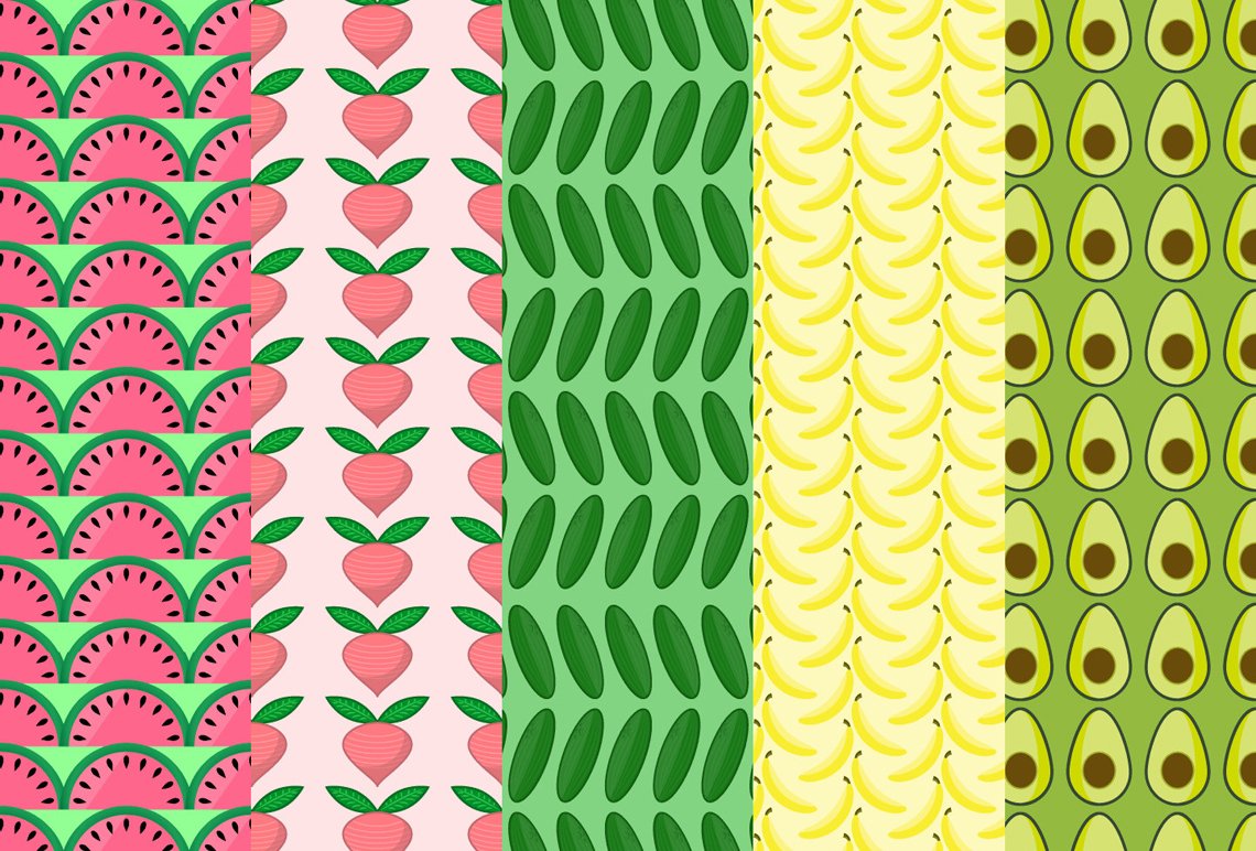 5 Fruit and Vegetable patterns cover image.