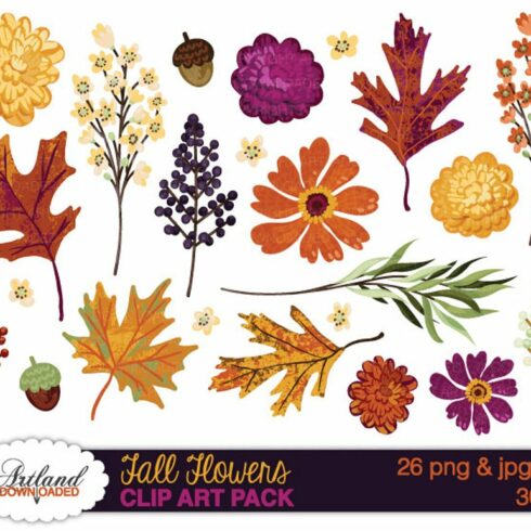 Fall Flowers Clipart Pack cover image.