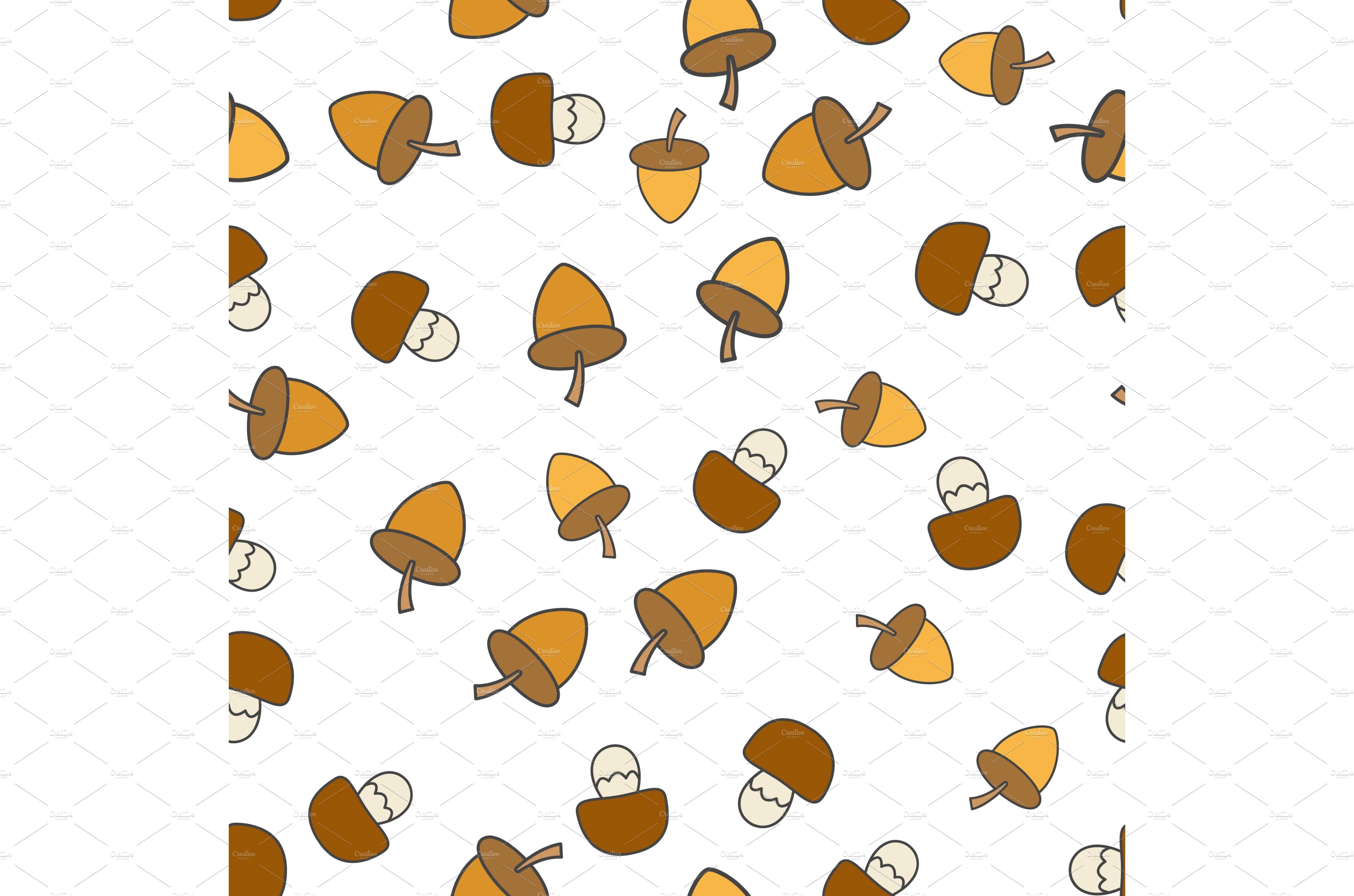 Acorns and Mushrooms Vector Seamless cover image.