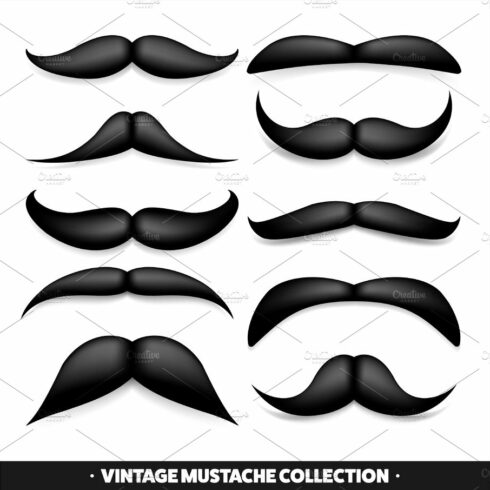 Mustache isolated on white. Black vector vintage moustache. Facial hair.Bar... cover image.